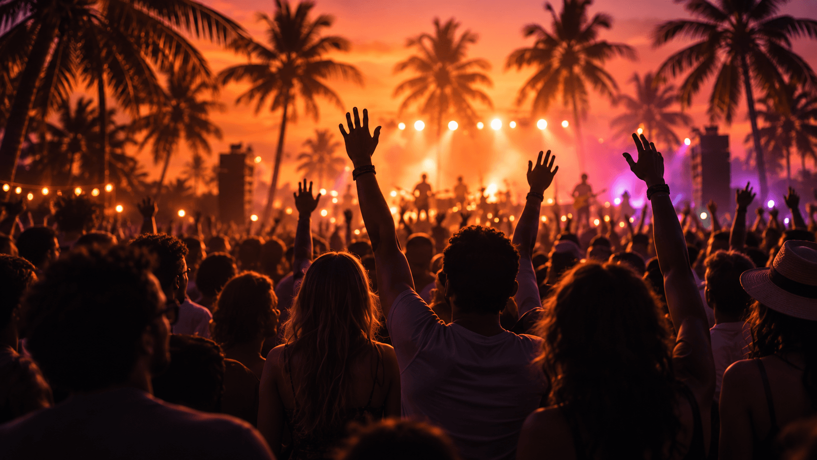 Festival audience enjoying live music under warm lights